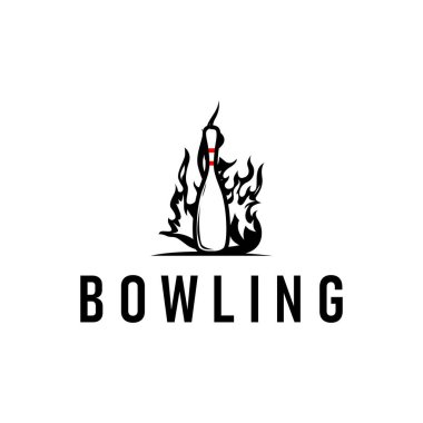 Bowling logolu spor dalı, basit minimalist siyah siluet bowling topu ve lobutları ile, vektör tasarım çizimi şablonu kadar serin