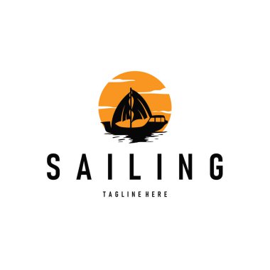 yelkenli logosu tasarımı, siyah siluet balıkçı teknesi konsepti, ayrıca basit bir tasarım şablonu da var.