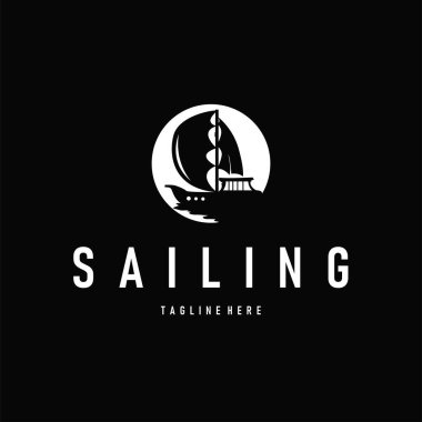 yelkenli logosu tasarımı, siyah siluet balıkçı teknesi konsepti, ayrıca basit bir tasarım şablonu da var.