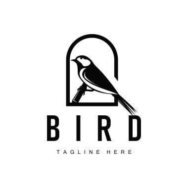 Kuş logosu, basit minimalist özgürlük tasarımı, çizim şablonu ve marka sembolü olan uçan kuş konsepti.