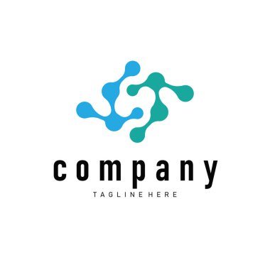 Basit bir minimalist hücre olan nöron logosunun basit moleküler konsepti ve aynı zamanda basit moleküler yapı tasarımı siluet ve poster resimleme şablonu.