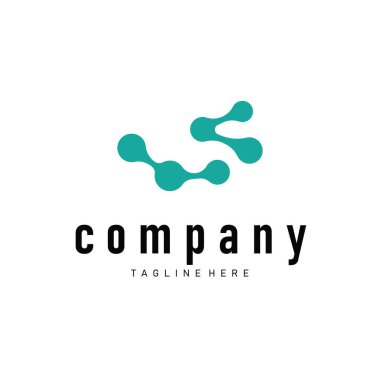 Basit bir minimalist hücre olan nöron logosunun basit moleküler konsepti ve aynı zamanda basit moleküler yapı tasarımı siluet ve poster resimleme şablonu.