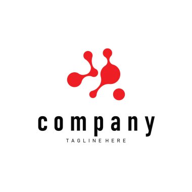 Basit bir minimalist hücre olan nöron logosunun basit moleküler konsepti ve aynı zamanda basit moleküler yapı tasarımı siluet ve poster resimleme şablonu.