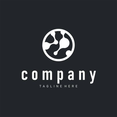 Basit bir minimalist hücre olan nöron logosunun basit moleküler konsepti ve aynı zamanda basit moleküler yapı tasarımı siluet ve poster resimleme şablonu.