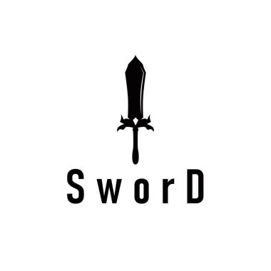 Basit minimalist kılıç logosu tasarımı, havalı siyah silueti, kılıç silahı illüstrasyon sembolü şablon simgesi