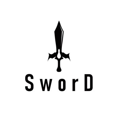 Basit minimalist kılıç logosu tasarımı, havalı siyah silueti, kılıç silahı illüstrasyon sembolü şablon simgesi