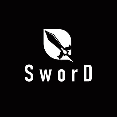 Basit minimalist kılıç logosu tasarımı, havalı siyah silueti, kılıç silahı illüstrasyon sembolü şablon simgesi