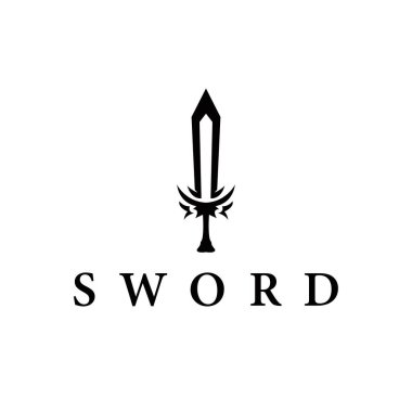 Basit minimalist kılıç logosu tasarımı, havalı siyah silueti, kılıç silahı illüstrasyon sembolü şablon simgesi