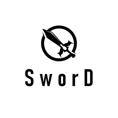 Basit minimalist kılıç logosu tasarımı, havalı siyah silueti, kılıç silahı illüstrasyon sembolü şablon simgesi