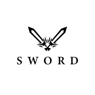 Basit minimalist kılıç logosu tasarımı, havalı siyah silueti, kılıç silahı illüstrasyon sembolü şablon simgesi