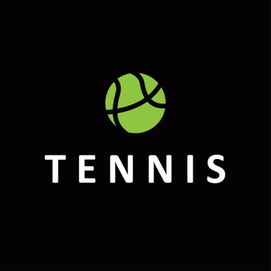 Tenis logosu tasarımı basit siyah siluet tenis sporu top ve tenis raketi tasarımı marka illüstrasyon şablonu için