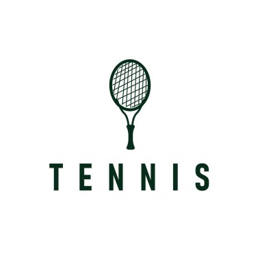 Tenis logosu tasarımı basit siyah siluet tenis sporu top ve tenis raketi tasarımı marka illüstrasyon şablonu için