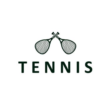 Tenis logosu tasarımı basit siyah siluet tenis sporu top ve tenis raketi tasarımı marka illüstrasyon şablonu için