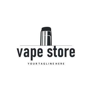 Vape store tasarımı için basit minimalist bir konsepte sahip buhar logosu, poster, ürün veya mağaza afişi için elektrikli sigara dumanı şablonu çizimi