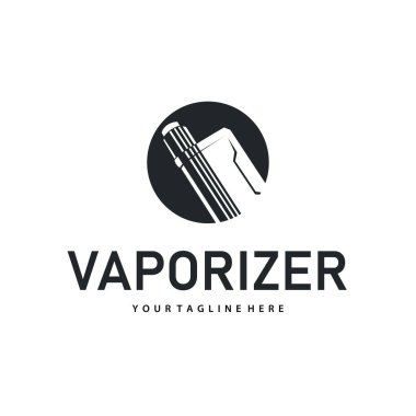Vape store tasarımı için basit minimalist bir konsepte sahip buhar logosu, poster, ürün veya mağaza afişi için elektrikli sigara dumanı şablonu çizimi