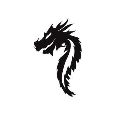 Siyah siluet tasarımı basit ejderha logosu hayvan şablonu çizimi