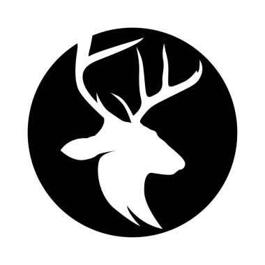 Basit siyah siluet geyik logosu klasik tasarım geyik orman hayvan avcısı.