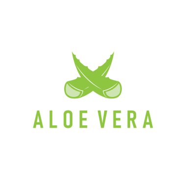 Aloe vera logo kavramı, sembol örnekleme şablonu için basit bir minimalist konsept tasarımı olan yeşil bitkisel bitki.