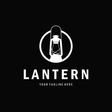 Fener logosu, modern siyah siluet konsepti ve tasarım sembolü olan antika eski bir lamba.