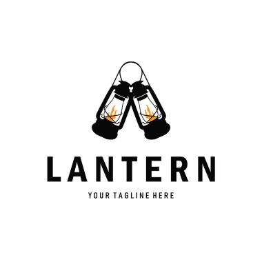 Fener logosu, modern siyah siluet konsepti ve tasarım sembolü olan antika eski bir lamba.