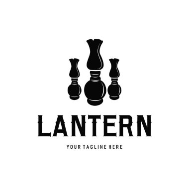 Fener logosu, modern siyah siluet konsepti ve tasarım sembolü olan antika eski bir lamba.