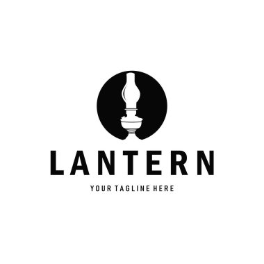 Fener logosu, modern siyah siluet konsepti ve tasarım sembolü olan antika eski bir lamba.