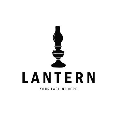 Fener logosu, modern siyah siluet konsepti ve tasarım sembolü olan antika eski bir lamba.