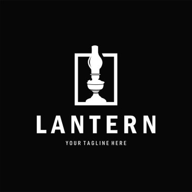 Fener logosu, modern siyah siluet konsepti ve tasarım sembolü olan antika eski bir lamba.