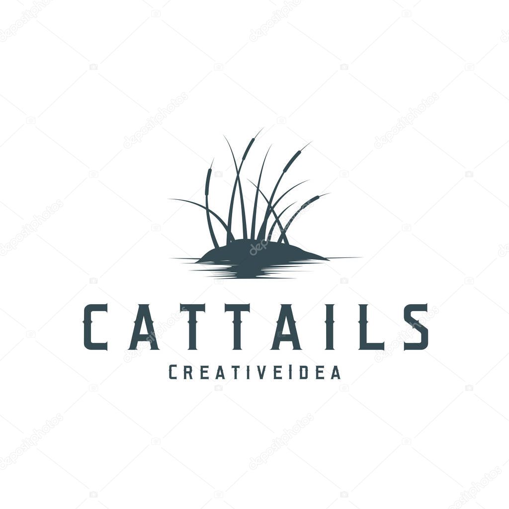 Grass river plant cattails logo, design with simple art concept, natural plant symbol, illustration, template, icon