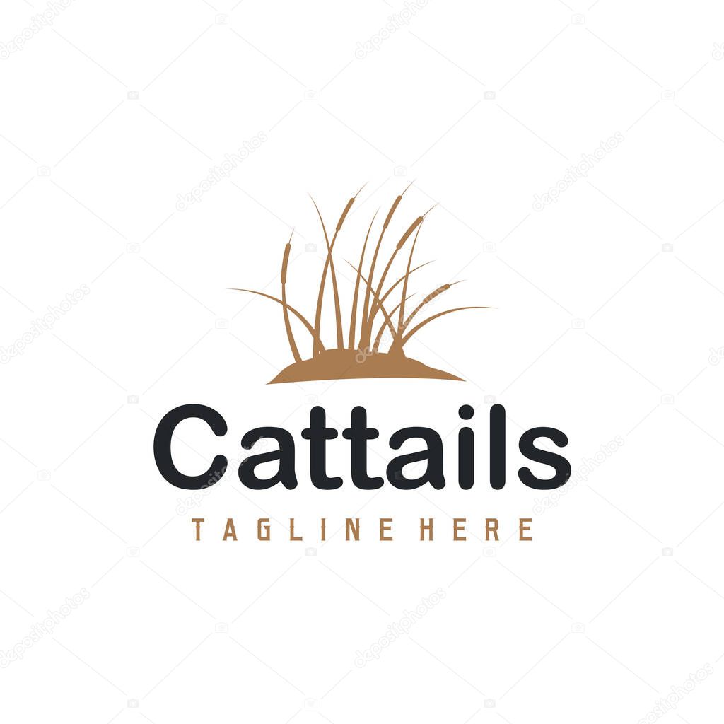 Grass river plant cattails logo, design with simple art concept, natural plant symbol, illustration, template, icon