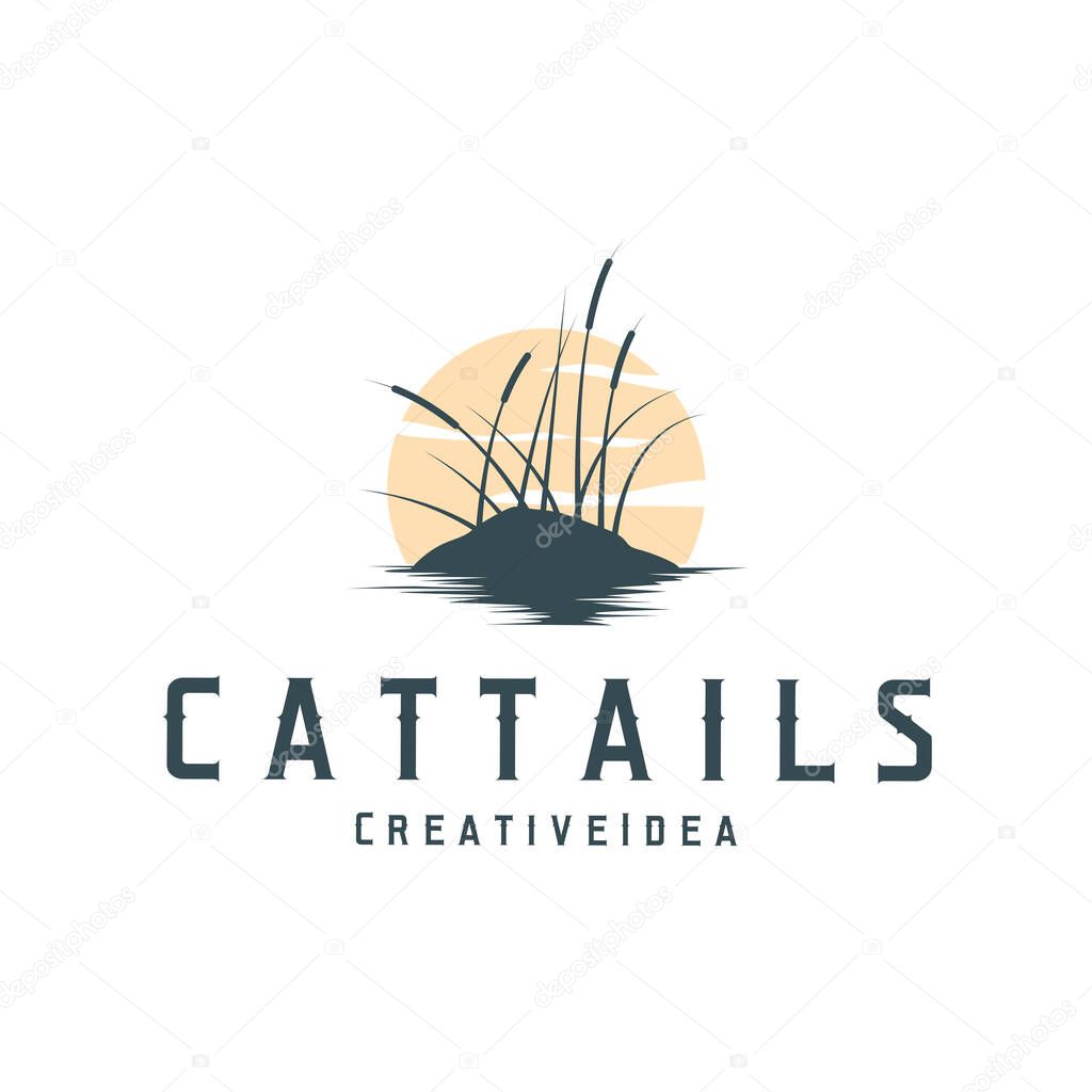 Grass river plant cattails logo, design with simple art concept, natural plant symbol, illustration, template, icon