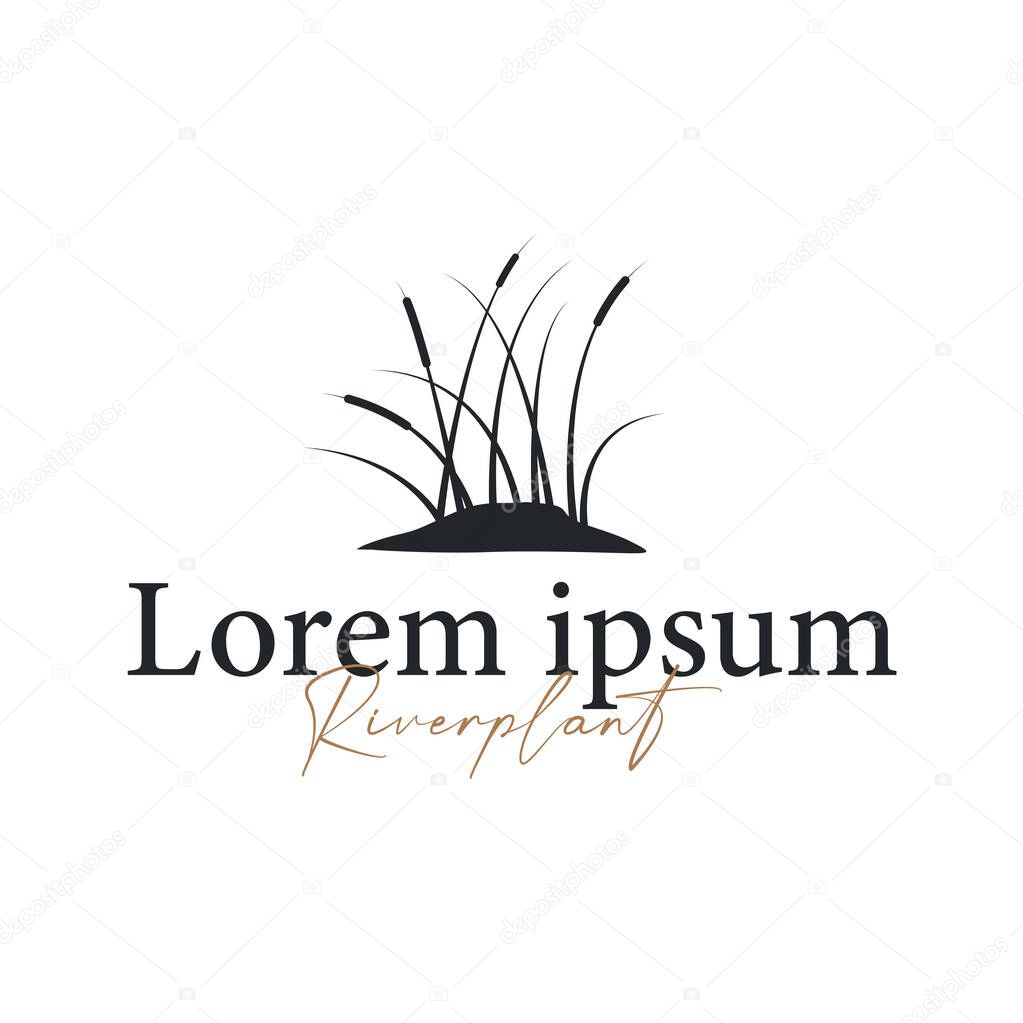 Grass river plant cattails logo, design with simple art concept, natural plant symbol, illustration, template, icon