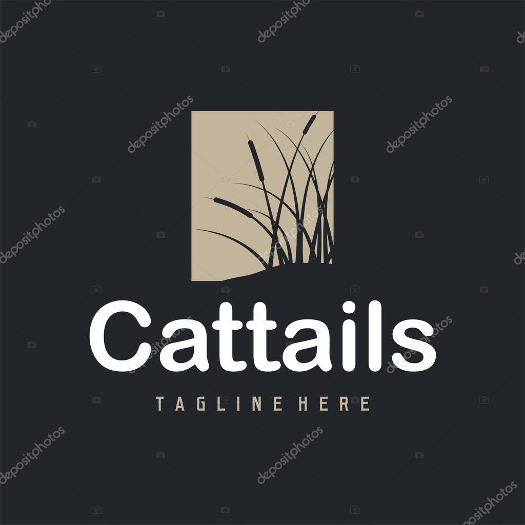 Grass river plant cattails logo, design with simple art concept, natural plant symbol, illustration, template, icon