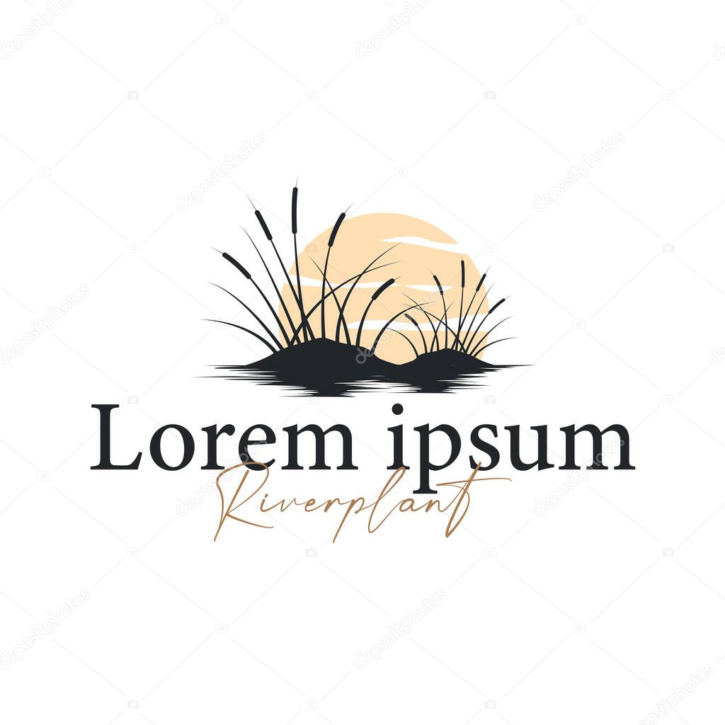 Grass river plant cattails logo, design with simple art concept, natural plant symbol, illustration, template, icon