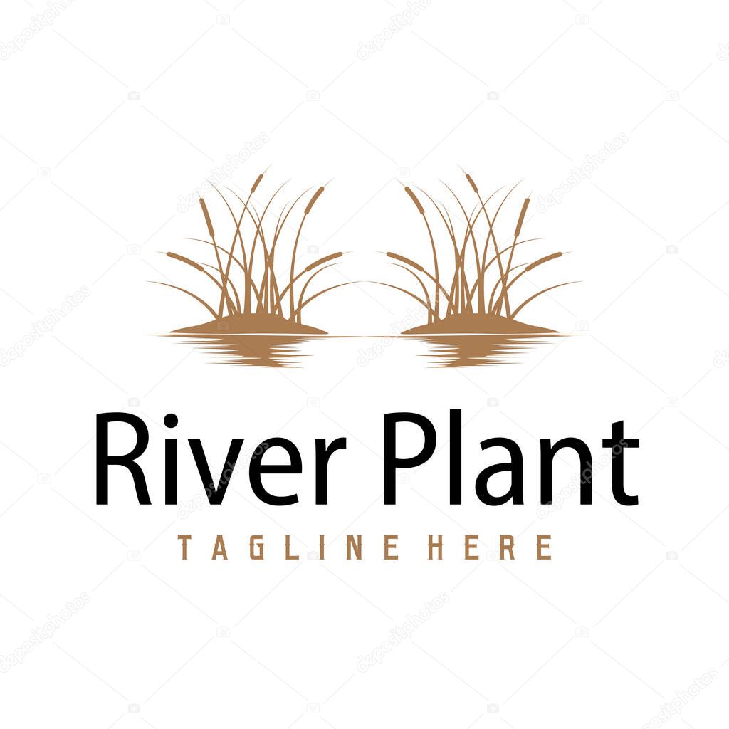 Grass river plant cattails logo, design with simple art concept, natural plant symbol, illustration, template, icon