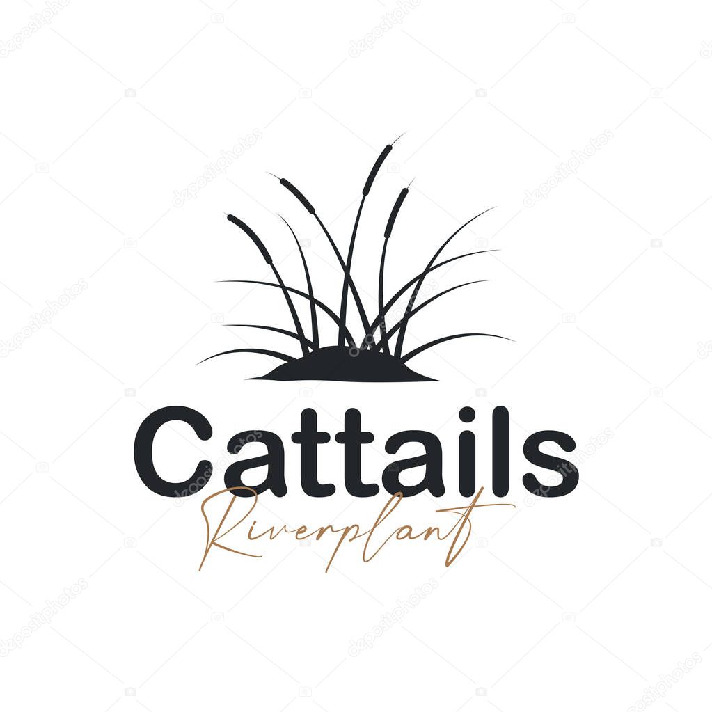Grass river plant cattails logo, design with simple art concept, natural plant symbol, illustration, template, icon