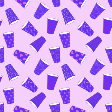 Çizgi film bardakları kağıt, kumaş, kıyafet baskısı, çocuk aksesuarları, çarşafları, şenlik ve parti için karalama desenli içki içerler. Yüksek kaliteli illüstrasyon