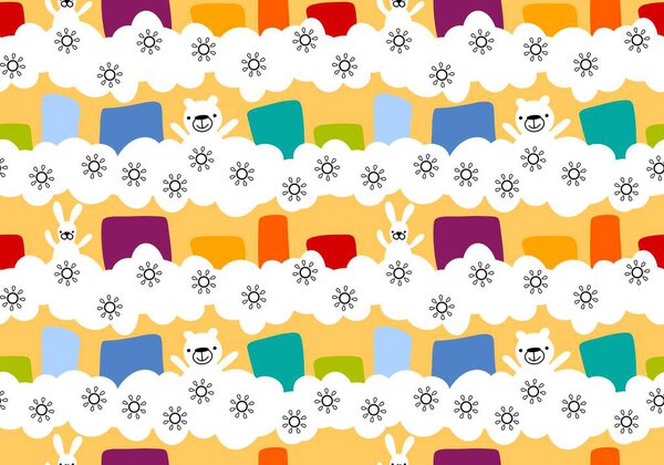Cartoon animals and clouds seamless bears and rabbit pattern for wrapping paper and fabrics and linens and kids clothes print and kindergarten. High quality illustration