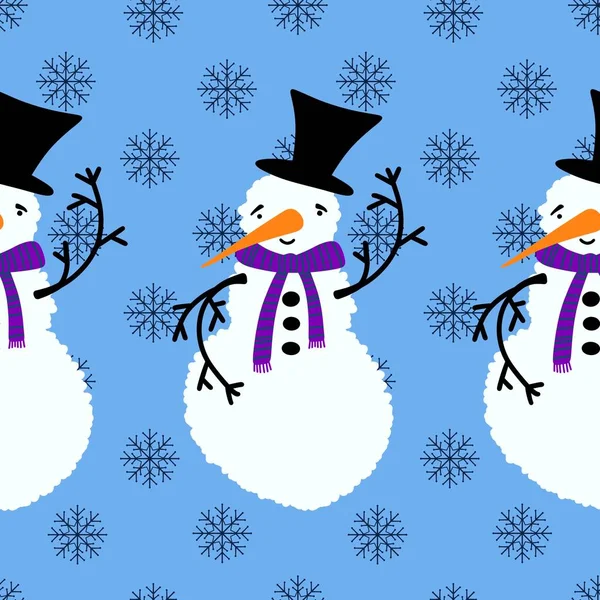 Winter Kerst Naadloze Sneeuwpop Met Wortel Sjaal Hoed Patroon Voor — Stockfoto