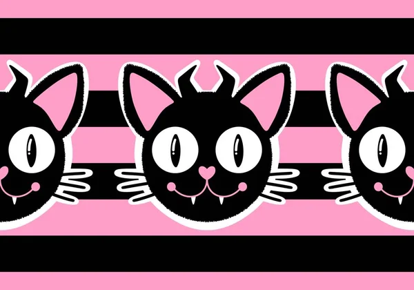 Halloween Zwarte Katten Naadloze Cartoon Monsters Patroon Voor Het Inpakken — Stockfoto