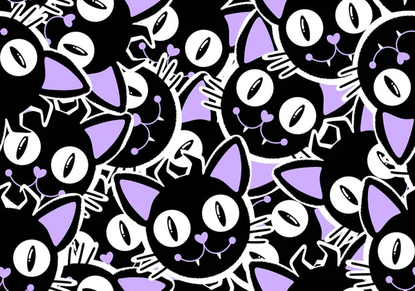 Halloween Black Cats Seamless Cartoon Monsters Pattern Wrapping Paper Kids — Stock Photo, Image