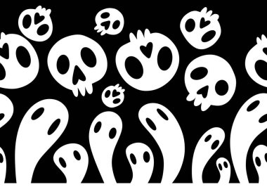 Cadılar Bayramı hayaletleri, ambalajsız karikatür desenleri, çocuk giysileri, kumaşlar, çarşaflar, ambalajlar ve aksesuarlar. Yüksek kaliteli illüstrasyon