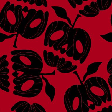 Cadılar Bayramı çizgi filmlerinde kağıt, kumaş, çarşaf, çocuk giysisi baskısı, ambalaj ve şenlikli tekstil için elmasız kafatası desenleri. Yüksek kaliteli illüstrasyon