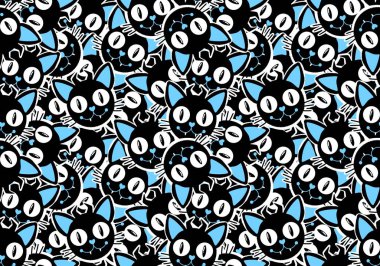 Cadılar Bayramı kara kedileri çizgi filmsiz canavar desenli ambalaj kağıtları ve çocuk kıyafetleri baskılar, ambalajlar, kumaşlar, çarşaflar ve aksesuarlar. Yüksek kaliteli illüstrasyon