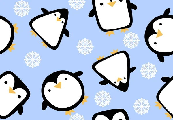 Tecknad Vinter Jul Sömlös Pingvin Mönster För Inslagning Papper Och — Stockfoto