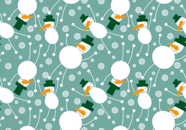 Winter seamless snowman and snowflakes pattern for Christmas wrapping paper and kids notebooks and accessories and fabrics. High quality illustration