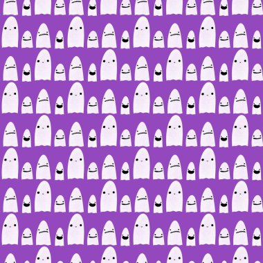 Cadılar Bayramı hayaletleri, ambalajsız kawaii desenli ambalaj kağıtları ve çocukların giysi baskıları, aksesuarlar, çarşaflar, kumaşlar ve hediye kutuları. Yüksek kaliteli illüstrasyon