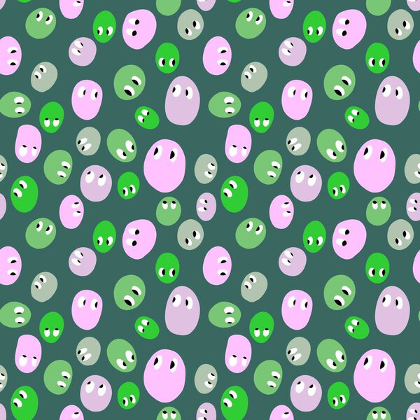 Cartoon beans seamless polka dots monsters pattern for wrapping paper and fabrics and linens and kids clothes print and kindergarten. High quality illustration