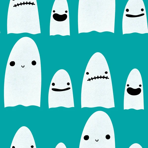 Halloween Duch Bezešvé Karikatury Kawaii Vzor Pro Balení Papíru Děti — Stock fotografie