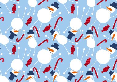 Winter seamless snowman and snowflakes pattern for Christmas wrapping paper and kids notebooks and accessories and fabrics. High quality illustration